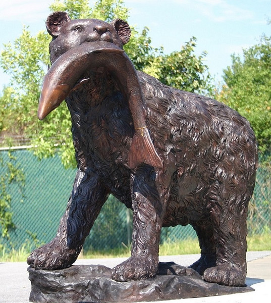 Bear With Fish Bronze Sculpture Wildlife Outdoor High End Statues